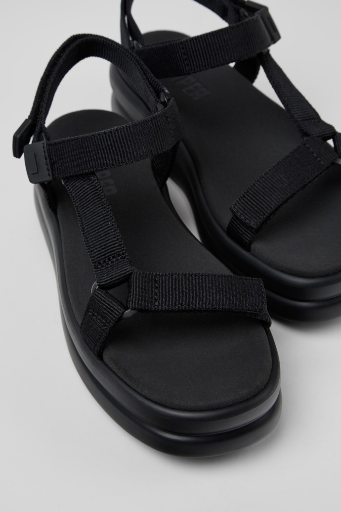 Close-up view of Pelotas Flota Up Black Recycled PET Sandals for Women.