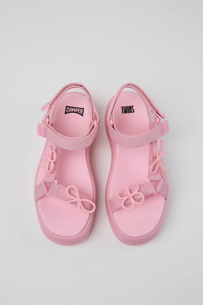 Overhead view of Twins Pink Recycled PET Sandals for Women.