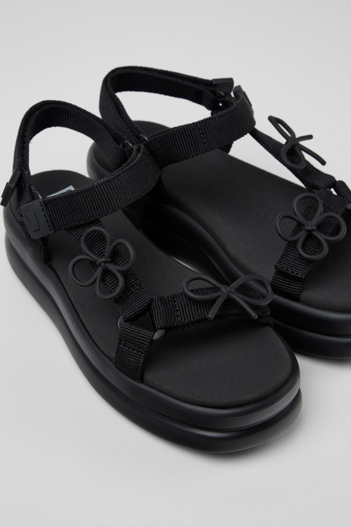 Close-up view of Twins Black Recycled PET Sandals for Women.