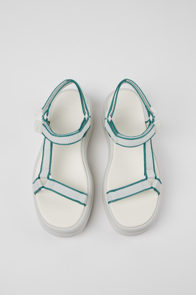 Overhead view of Pelotas Flota Up White and Green Textile Sandals for Women.