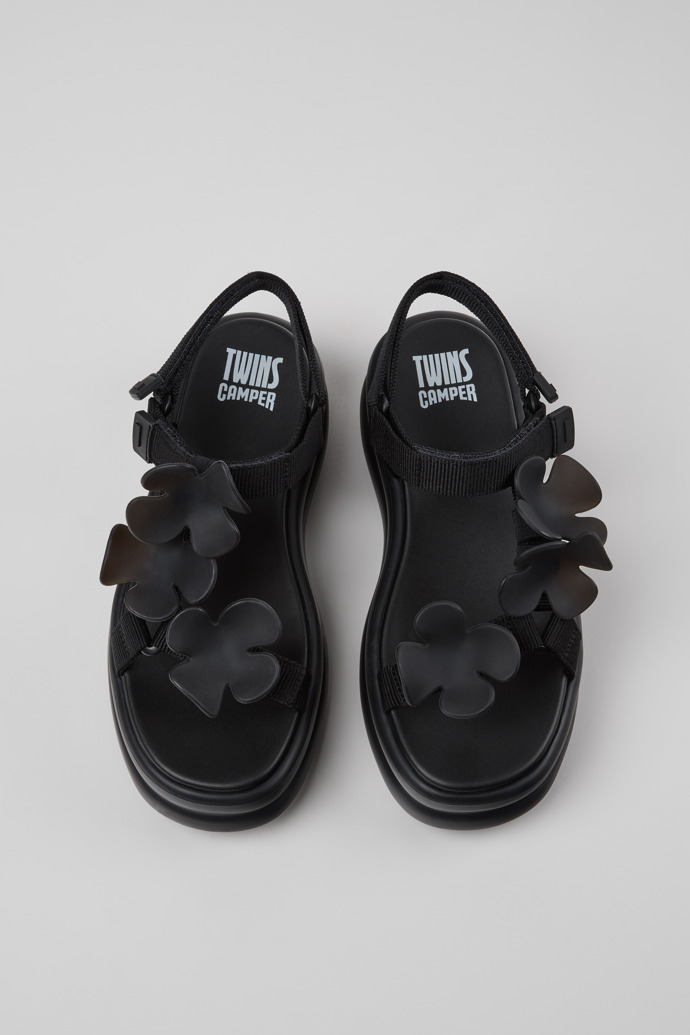 Overhead view of Twins Black Textile Sandals for Women.