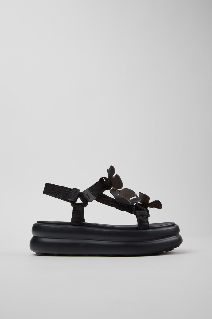 Side view of Twins Black Textile Sandals for Women.