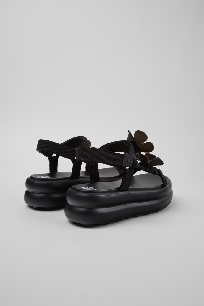 Back view of Twins Black Textile Sandals for Women.