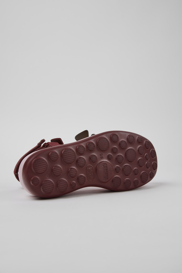 The soles of Twins Burgundy Textile Sandals for Women.