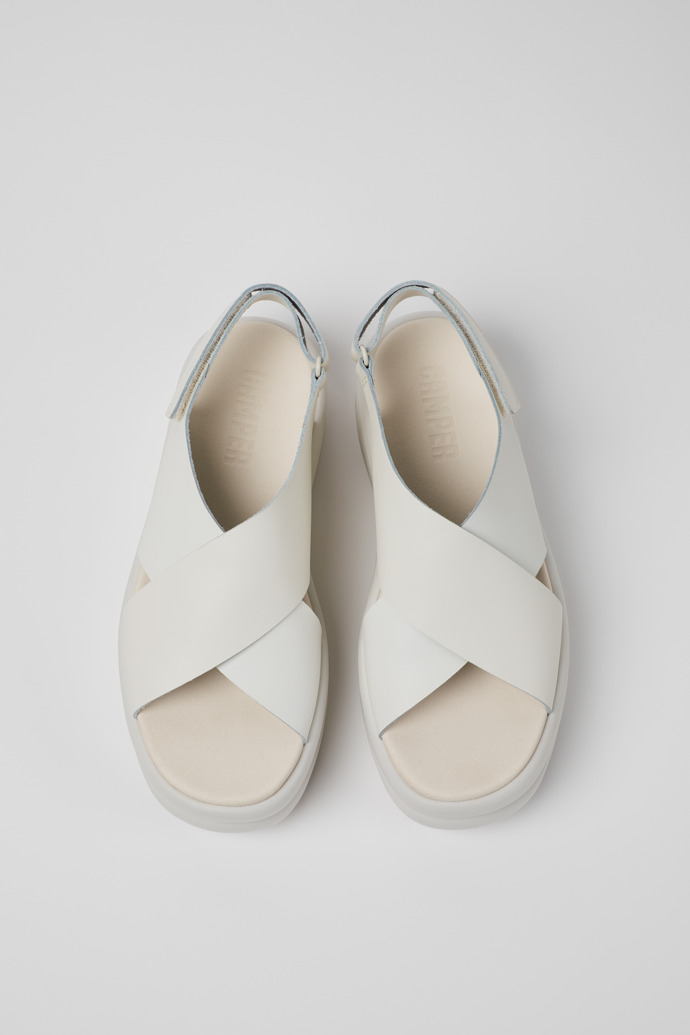 Overhead view of Pelotas Flota Up White Leather Sandals for Women.