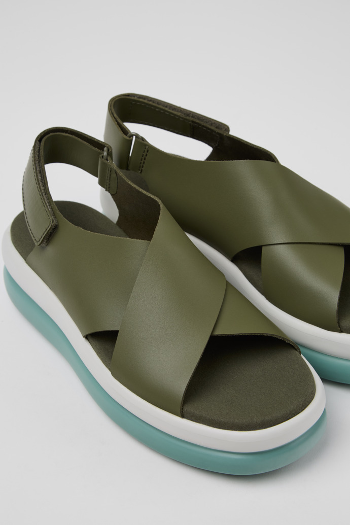 Close-up view of Pelotas Flota Up Green Leather Sandals for Women.