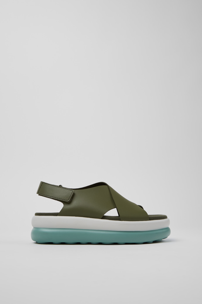 Side view of Pelotas Flota Up Green Leather Sandals for Women.