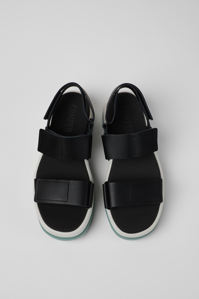 Overhead view of Pelotas Flota Up Black Leather Sandals for Women.