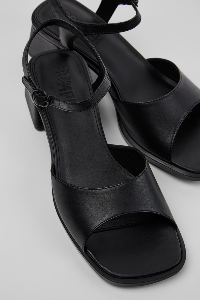 Close-up view of Kora Sandal Black Leather Sandals for Women.