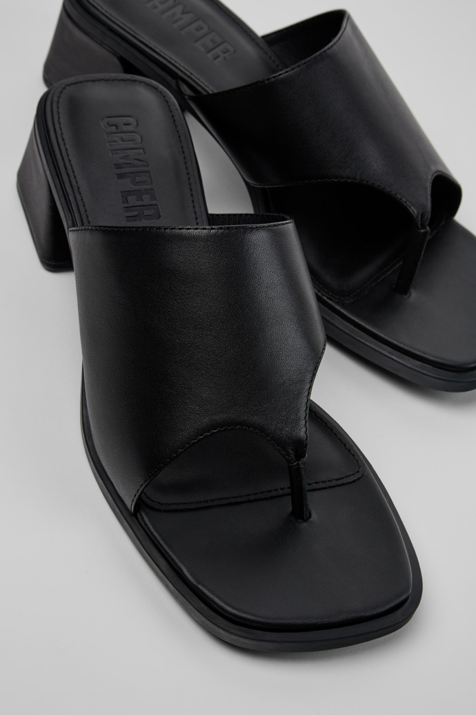 Close-up view of Kora Sandal Black Leather Sandals for Women.