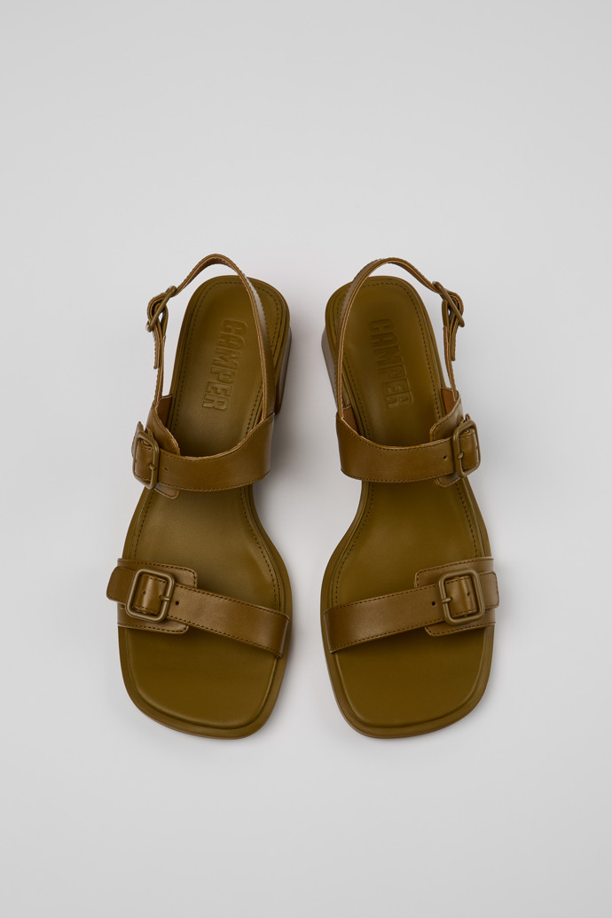 Overhead view of Kora Sandal Green Leather Sandals for Women.