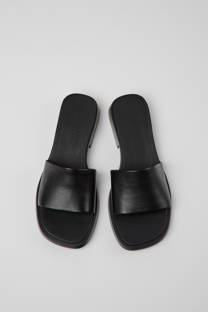 Overhead view of Dana Black Leather Sandals for Women.