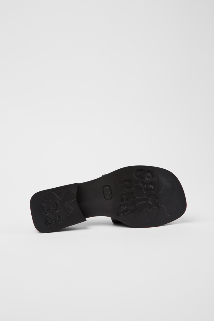 The soles of Dana Black Leather Sandals for Women.