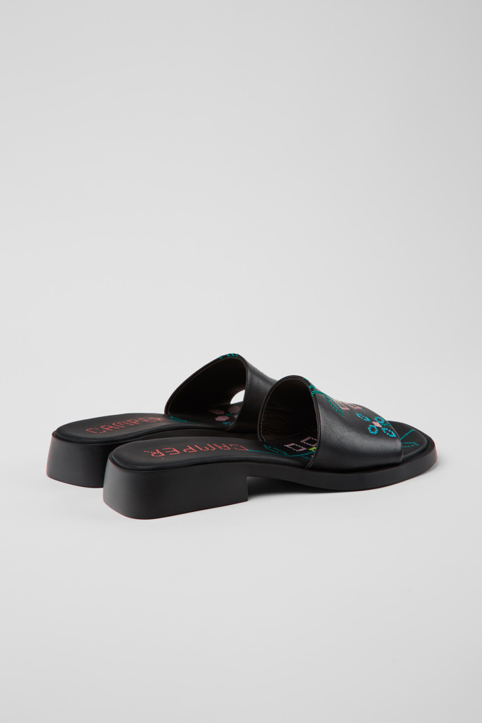 Back view of Twins Black Leather Women's Sandal.