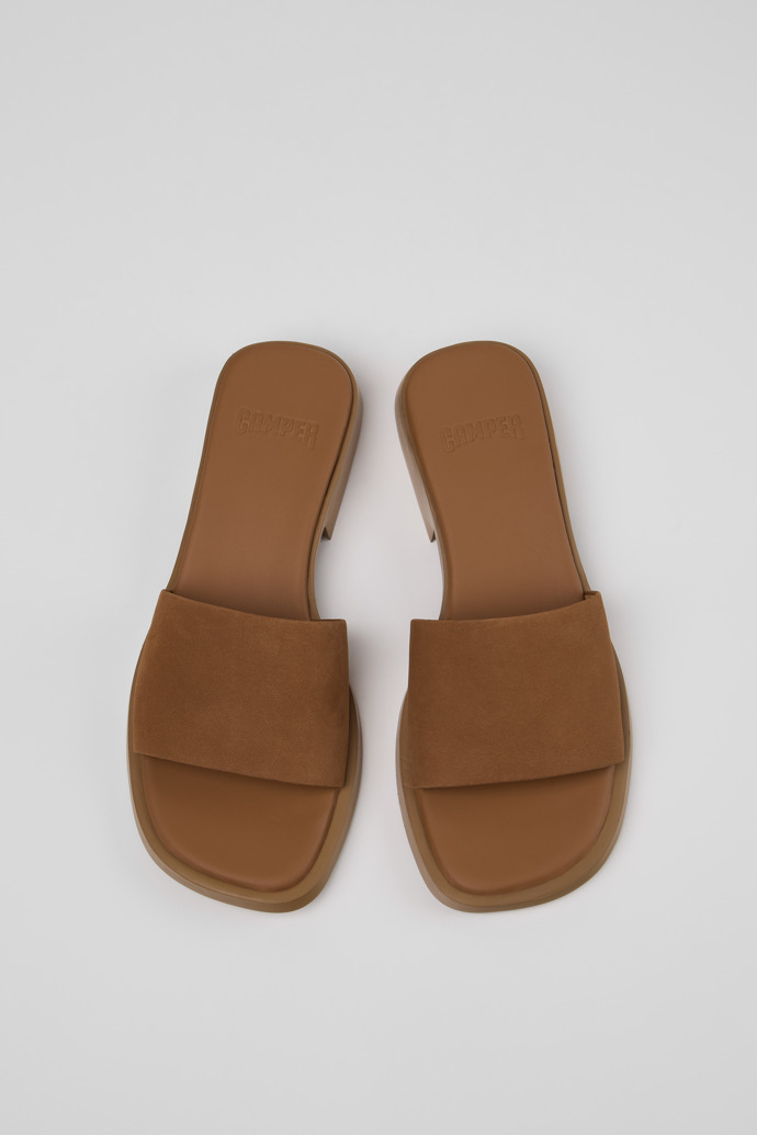 Overhead view of Dana Brown Nubuck Leather Sandals for Women.