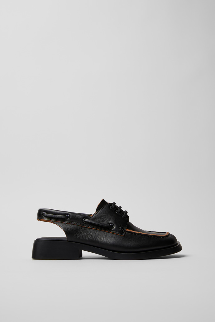 Side view of Dana Black Leather Moccasin/Nautical Shoes for Women.