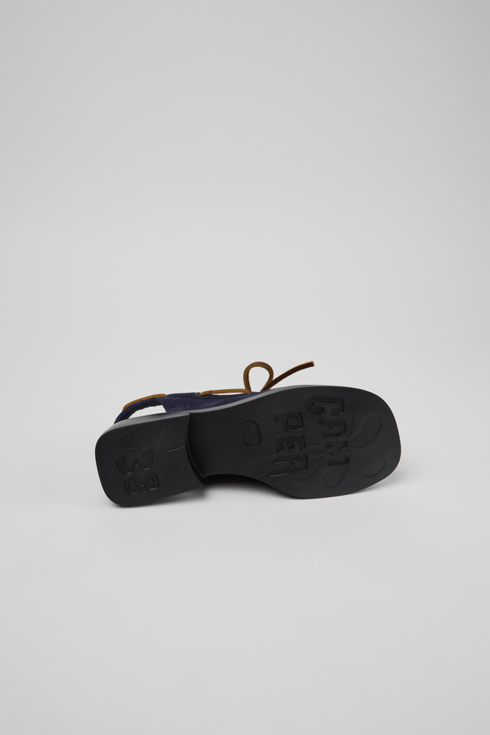 The soles of Twins Blue Leather Nubuck Semi-Open Shoes for Women.