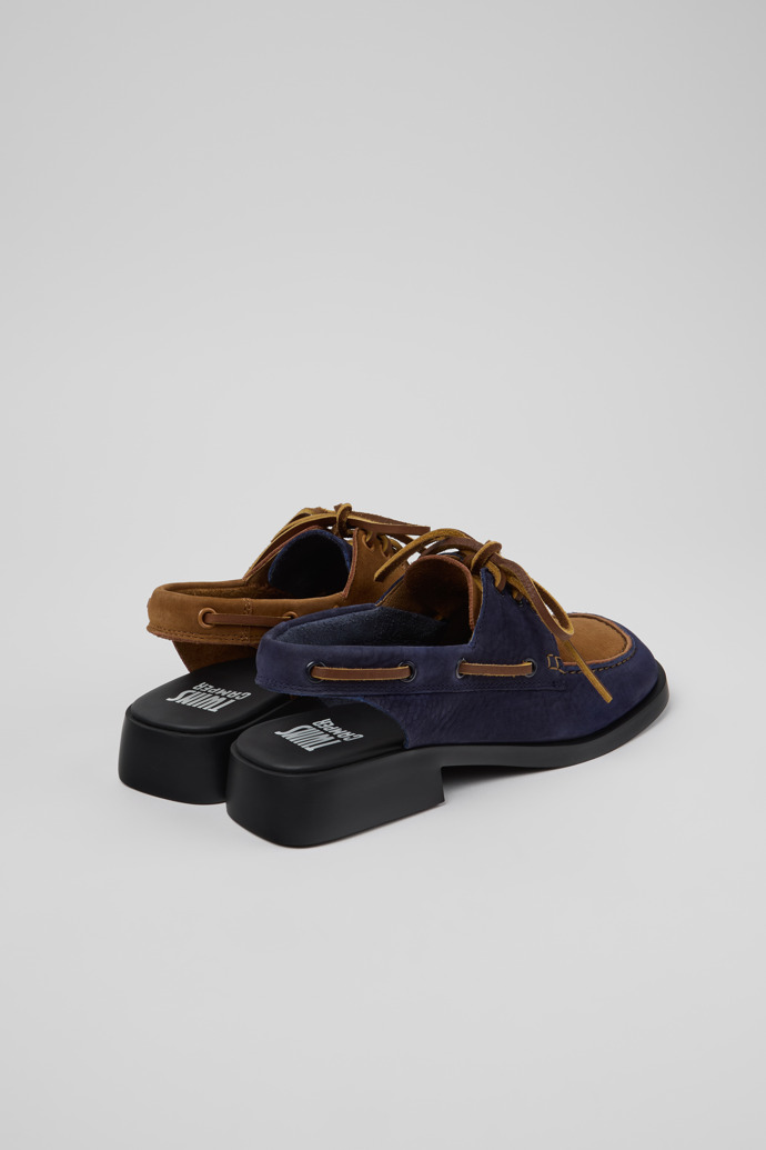 Back view of Twins Blue Leather Nubuck Semi-Open Shoes for Women.