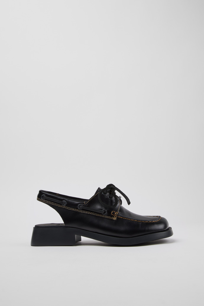 Side view of Donna Black Leather Semi-Open Shoes for Women.