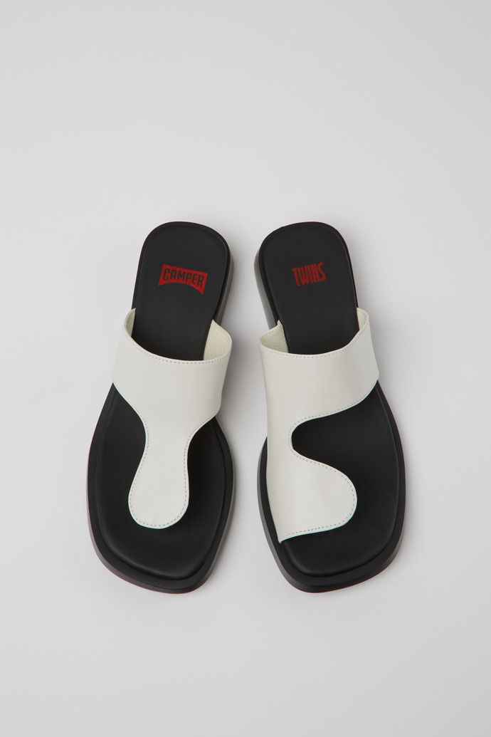 Overhead view of Twins White Leather Sandals for Women.