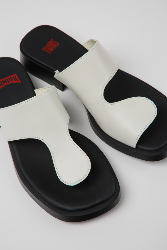 Close-up view of Twins White Leather Sandals for Women.