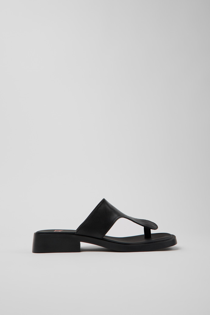 Side view of Twins Black Leather Sandals for Women.