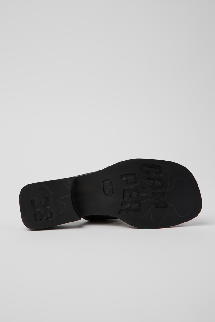 The soles of Twins Black Leather Sandals for Women.