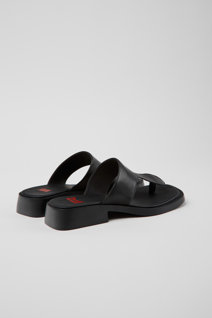 Back view of Twins Black Leather Sandals for Women.