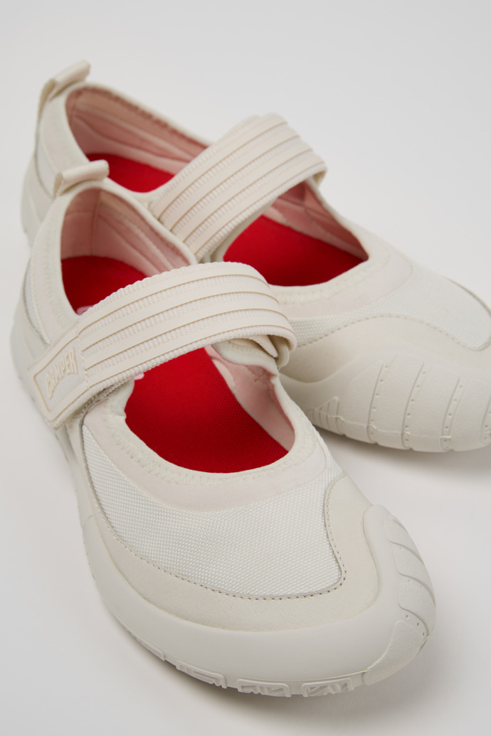 Close-up view of Path White Leather Women's Sneakers.