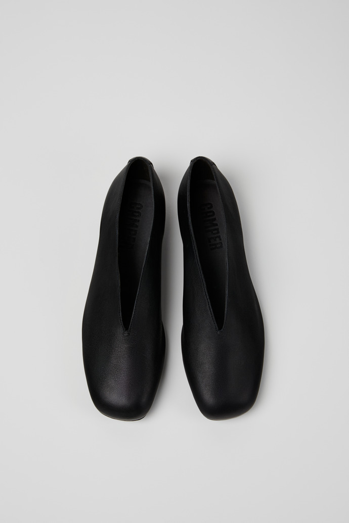 Overhead view of Casi Myra Black Leather Women's Shoes.