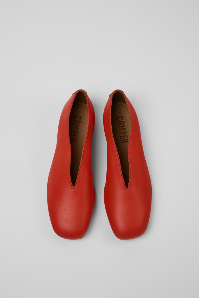 Overhead view of Casi Myra Red Leather Shoes for Women.