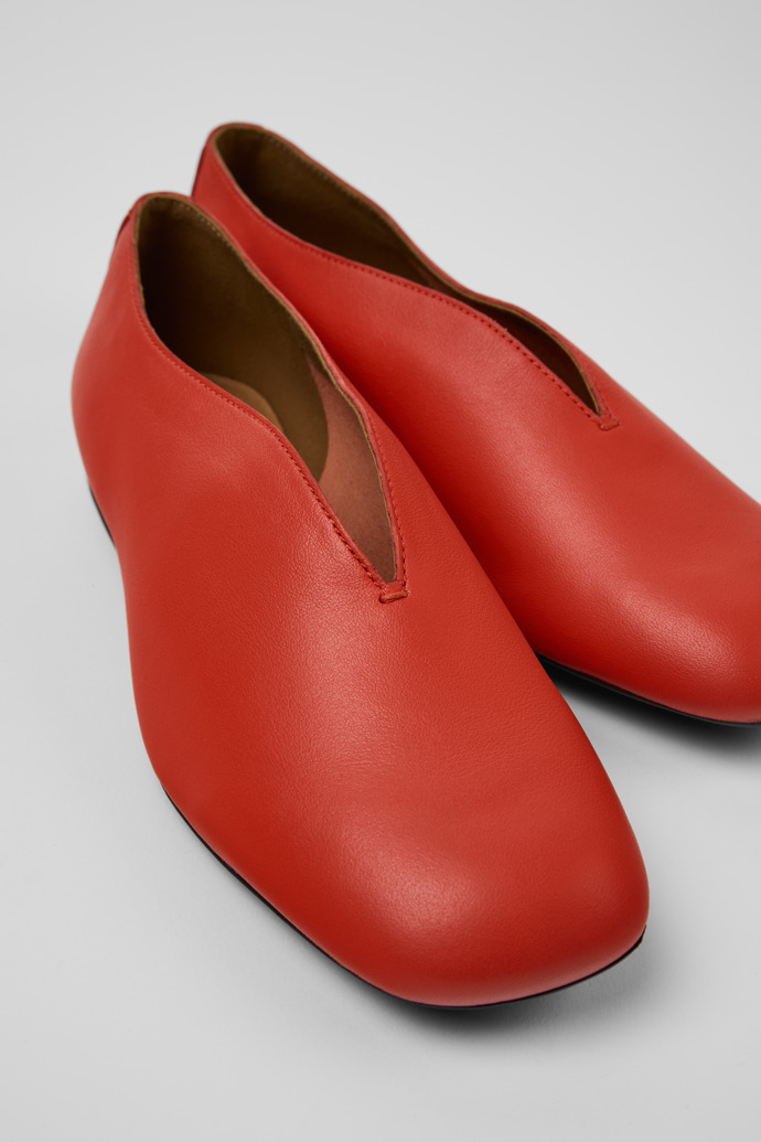 Close-up view of Casi Myra Red Leather Shoes for Women.