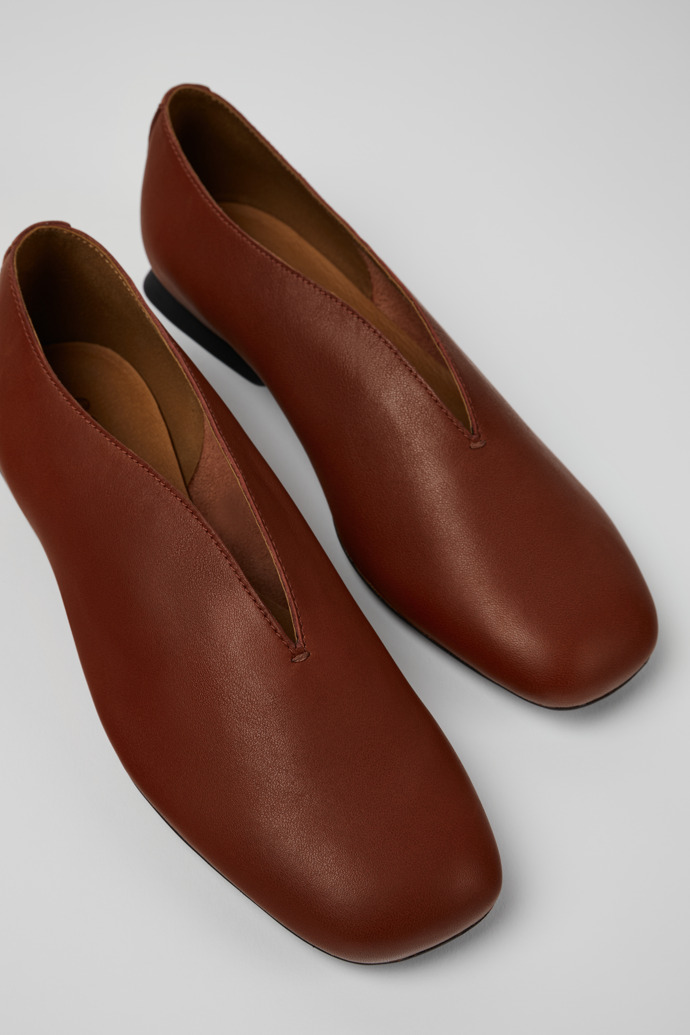 Close-up view of Casi Myra Red Leather Shoes for Women.