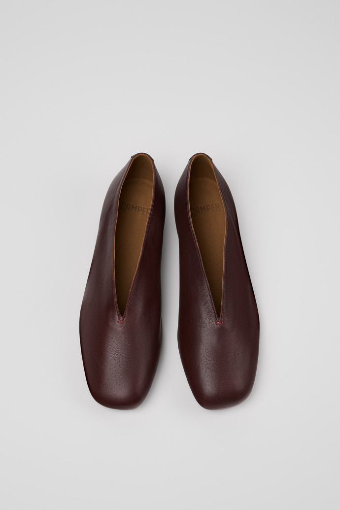 Overhead view of Casi Myra Burgundy Leather Shoes for Women.