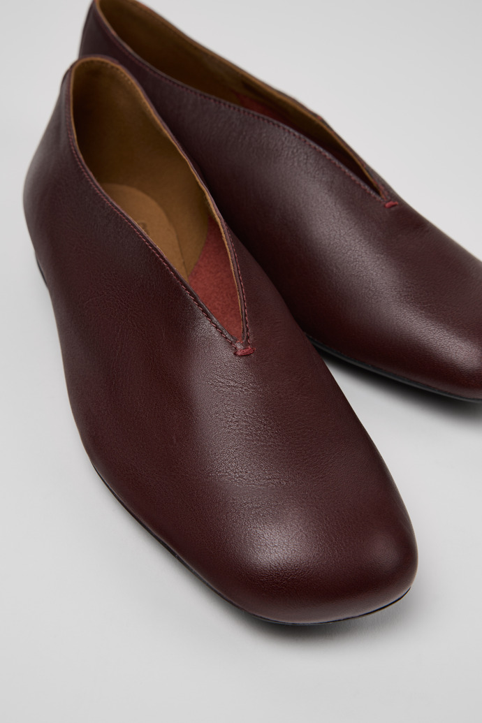 Close-up view of Casi Myra Burgundy Leather Shoes for Women.