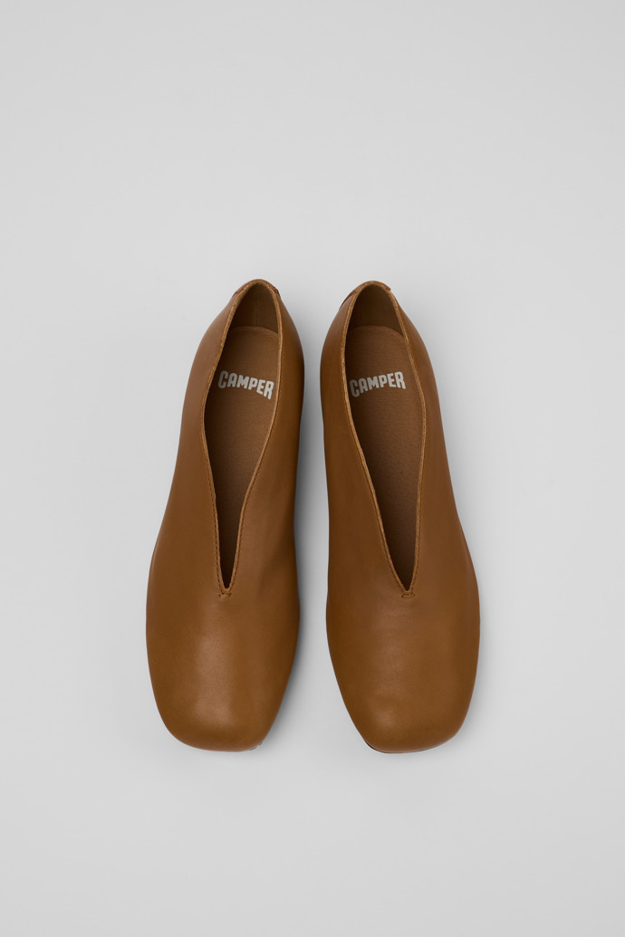 Overhead view of Casi Myra Brown Leather Ballerinas for Women.