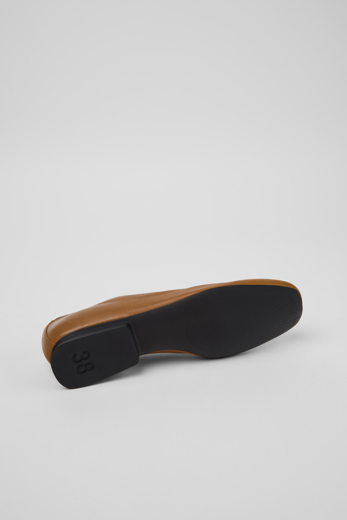 The soles of Casi Myra Brown Leather Ballerinas for Women.