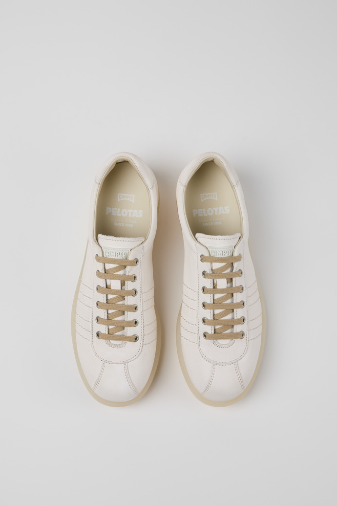 Overhead view of Pelotas White Leather Shoe for Women.