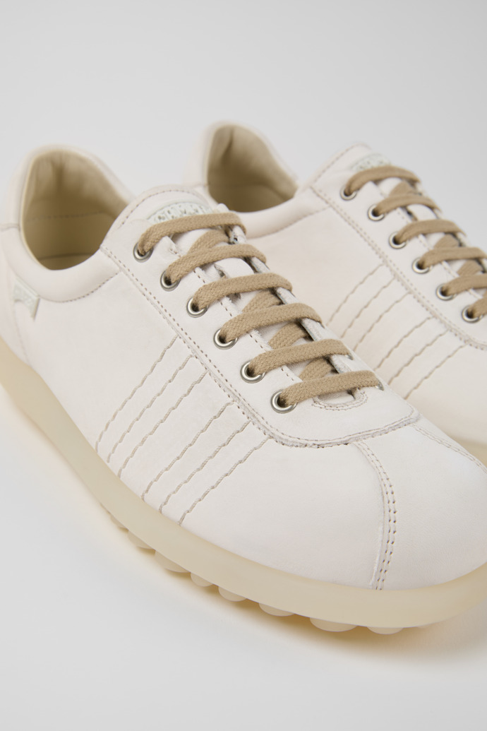 Close-up view of Pelotas White Leather Shoe for Women.