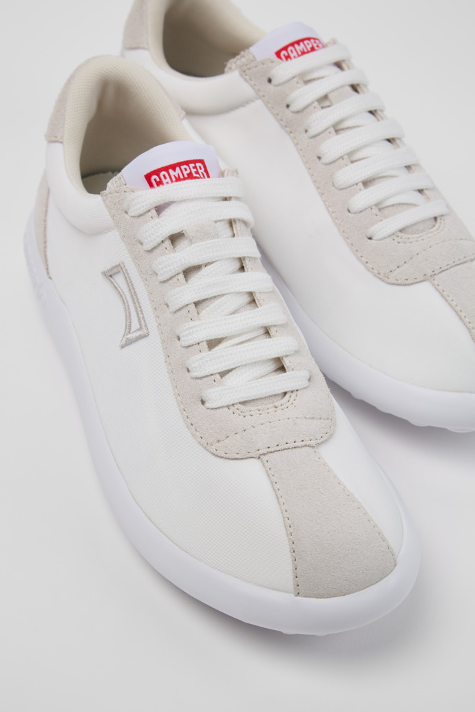 Close-up view of Pelotas XLite White Recycled PET and Nubuck Sneakers for Women.