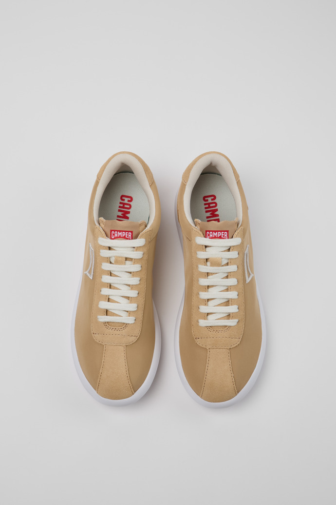 Overhead view of Pelotas XLite Beige Recycled PET and Nubuck Women's Sneakers.