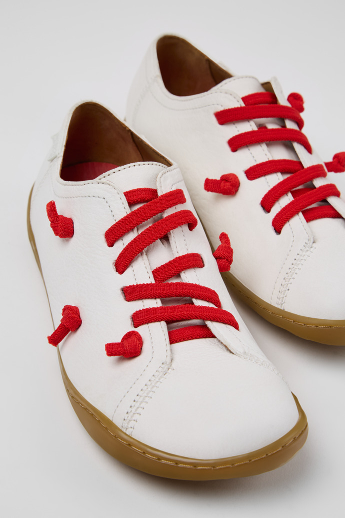 Close-up view of Twins White Leather Women's Shoe.