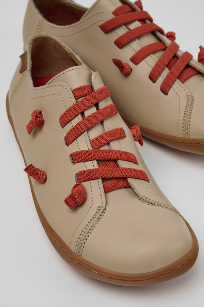 Close-up view of Twins Beige Nubuck Shoes for Women.