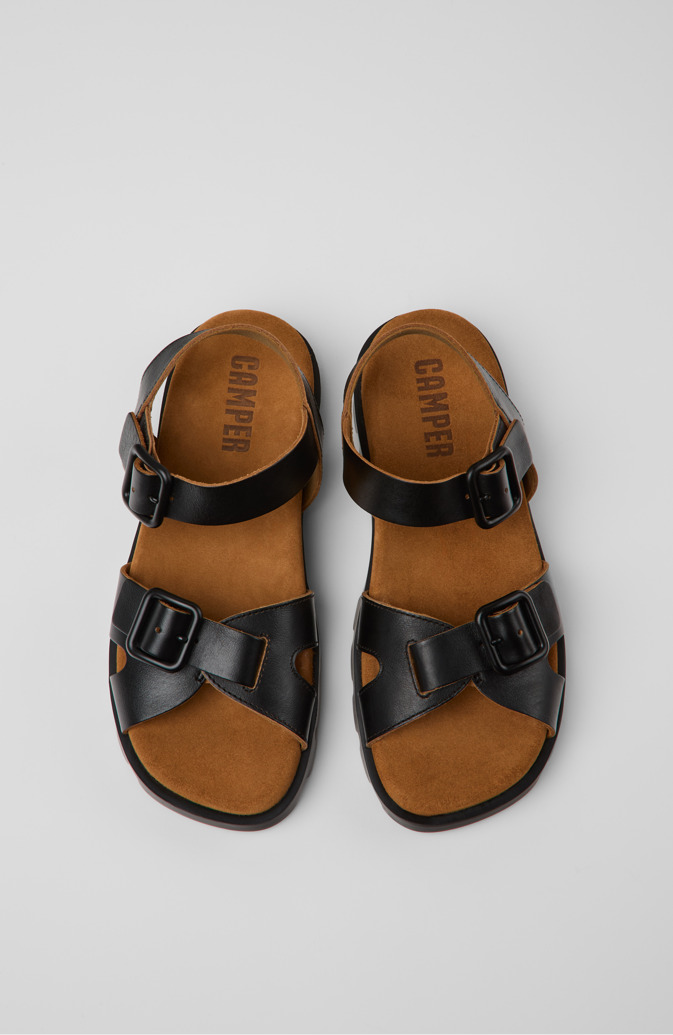 Overhead view of Brutus Sandal Black Leather Sandals for Women.