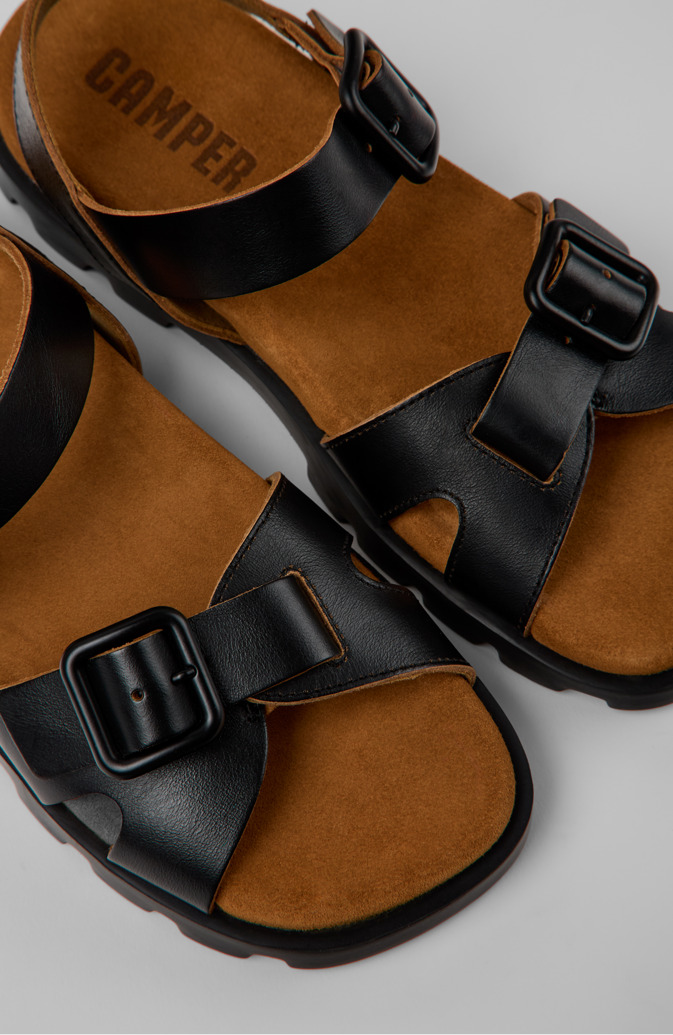 Close-up view of Brutus Sandal Black Leather Sandals for Women.