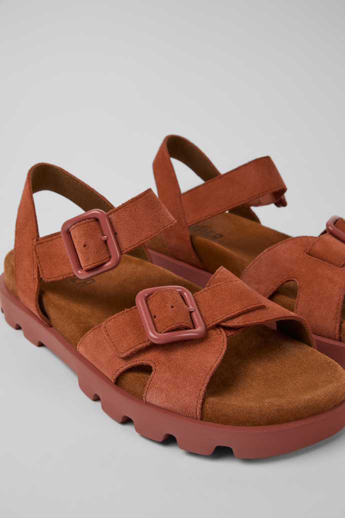 Close-up view of Brutus Sandal Red Nubuck Sandals for Women.