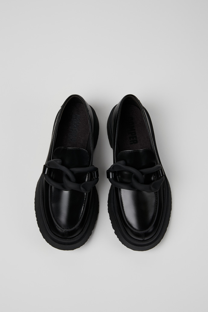 Overhead view of Walden Black Leather Women's Moccasin/Ballerina.