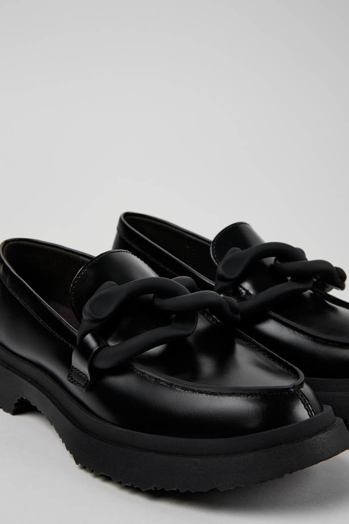 Close-up view of Walden Black Leather Women's Moccasin/Ballerina.