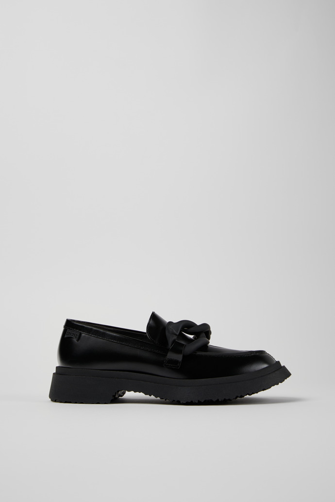 Side view of Walden Black Leather Women's Moccasin/Ballerina.