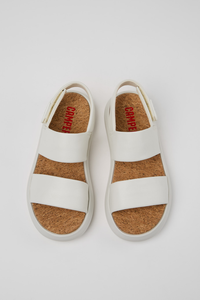 Overhead view of Pelotas Flota White Leather Sandals for Women.